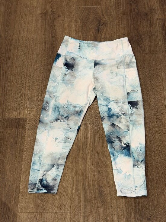 Balance Collection Pants - Balance Collection Blue Marble Yoga Leggings High Rise Capri Pocket Women's L